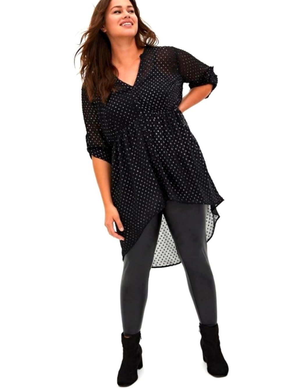 torrid Black Polka Dot V‑Neck High‑Low Tunic